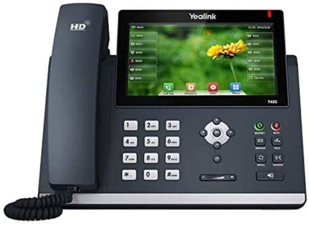 Yealink T48S IP 电话，16 线。 7 英寸彩色触摸屏显示器。 USB 2.0、双端口千兆位以太网、802.3af PoE、不含电源适配器 (SIP-T48S)。