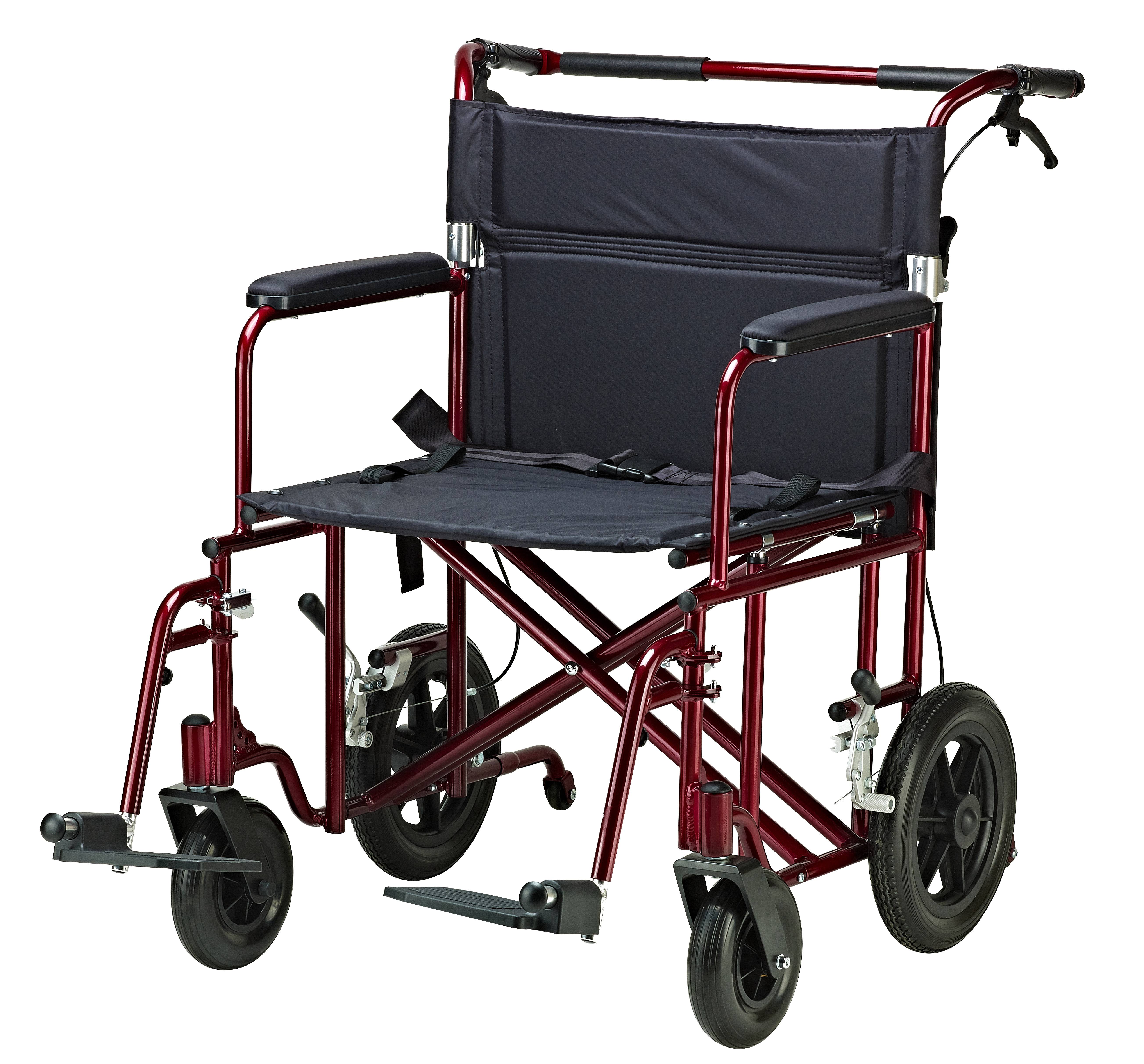 Drive Medical 减肥运输椅，带12英寸后平自由轮，红色，22英寸...