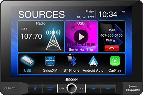 JENSEN CAR910X 9 英寸无机械多媒体接收器，带 Apple CarPlay l Android Auto l SiriusXM-Ready l 内置蓝牙 l 240 瓦 MOSFET 功率 (60W x 4)