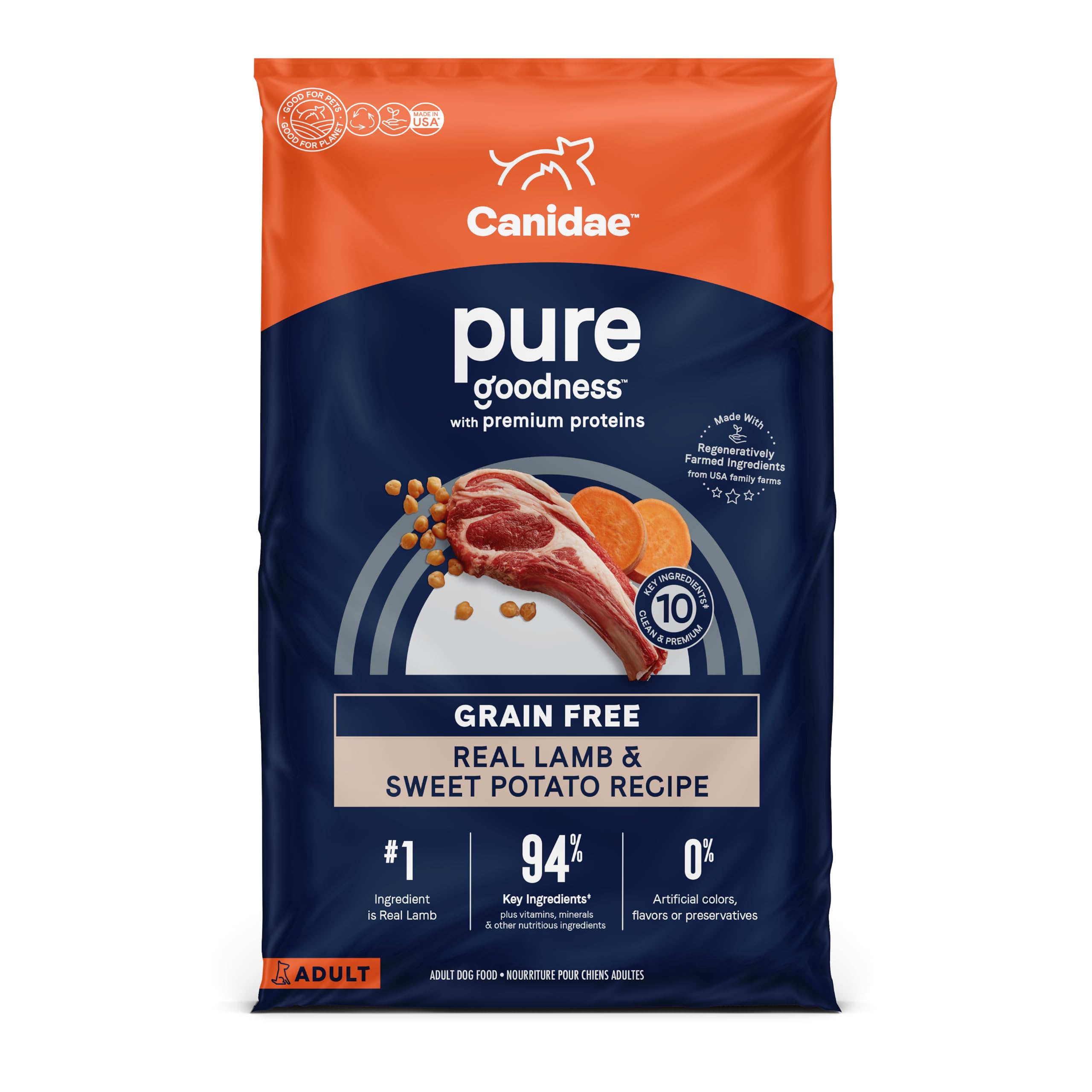 Canidae Pure 有限成分优质成人干狗粮，真正的羊肉和甘薯配方，22 磅，无谷物...