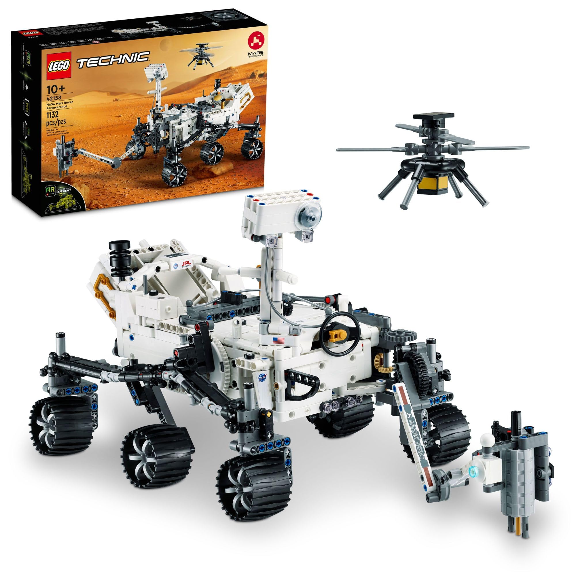  LEGO Technic NASA 火星漫游者毅力号 42158 高级拼搭套件，适合 10 岁以上儿童，带有 Ingenuity 直升机复制品的 NASA 玩具，送给工程和科学项目爱好者的圣诞礼物...