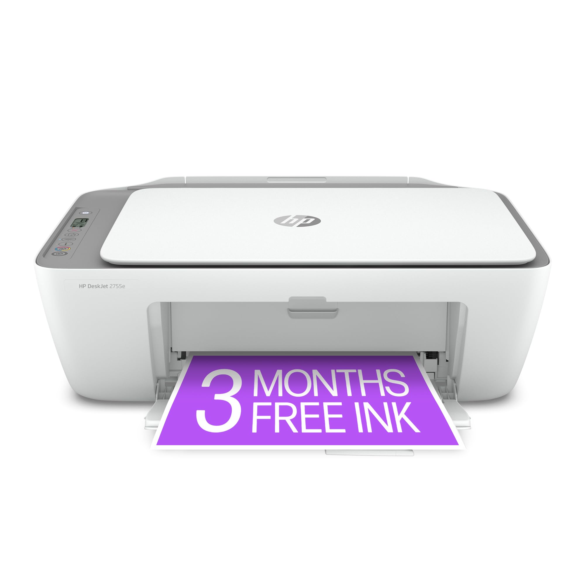 HP DeskJet 2755e 无线彩色喷墨打印机，打印、扫描、复印、轻松设置、移动打印、最适合家庭、Instant Ink with +、白色