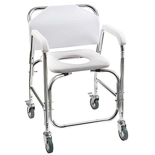Duro-Med DMI滚轮淋浴和马桶运输椅，带轮子和软垫座椅，适合残疾人，老人，受伤和残疾人使用，重量为25...