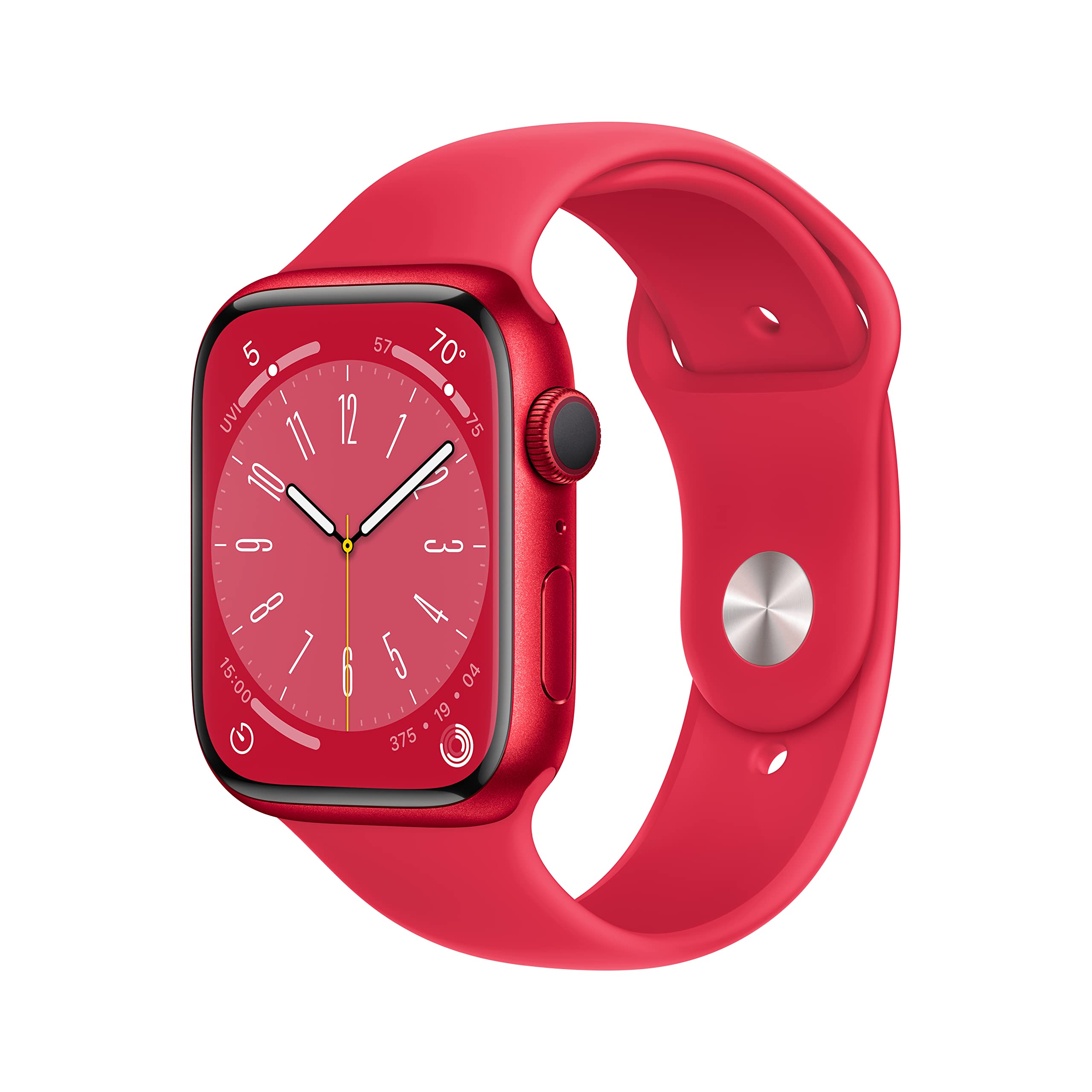 Apple 手表系列 8 [GPS 45 毫米] 智能手表，带（产品）红色铝制表壳，带（产品）红色运动表带 -...