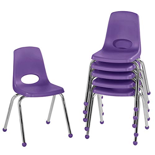 Factory Direct Partners FDP 16' 学校叠放椅，带镀铬钢腿和滚珠滑轨的叠放学生座椅；适用于家庭学习或课堂 - 紫色（6 件装）