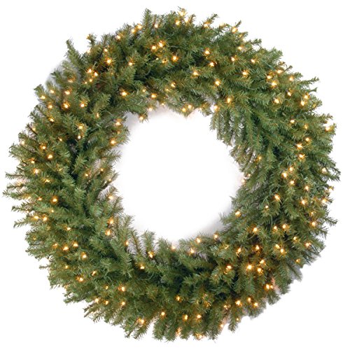 National Tree Company 预先点燃的人造圣诞花环|包括预串白灯 |诺伍德冷杉 - 48 英寸