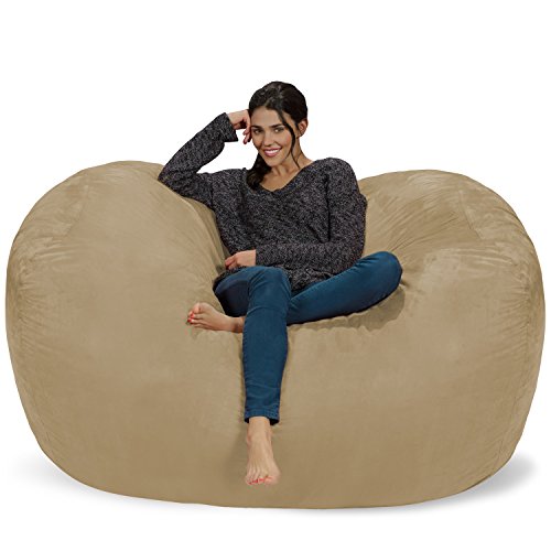 Chill Sack 豆袋椅：巨大的 6 英寸记忆泡沫家具袋和大躺椅 - 带柔软超细纤维罩的大沙发