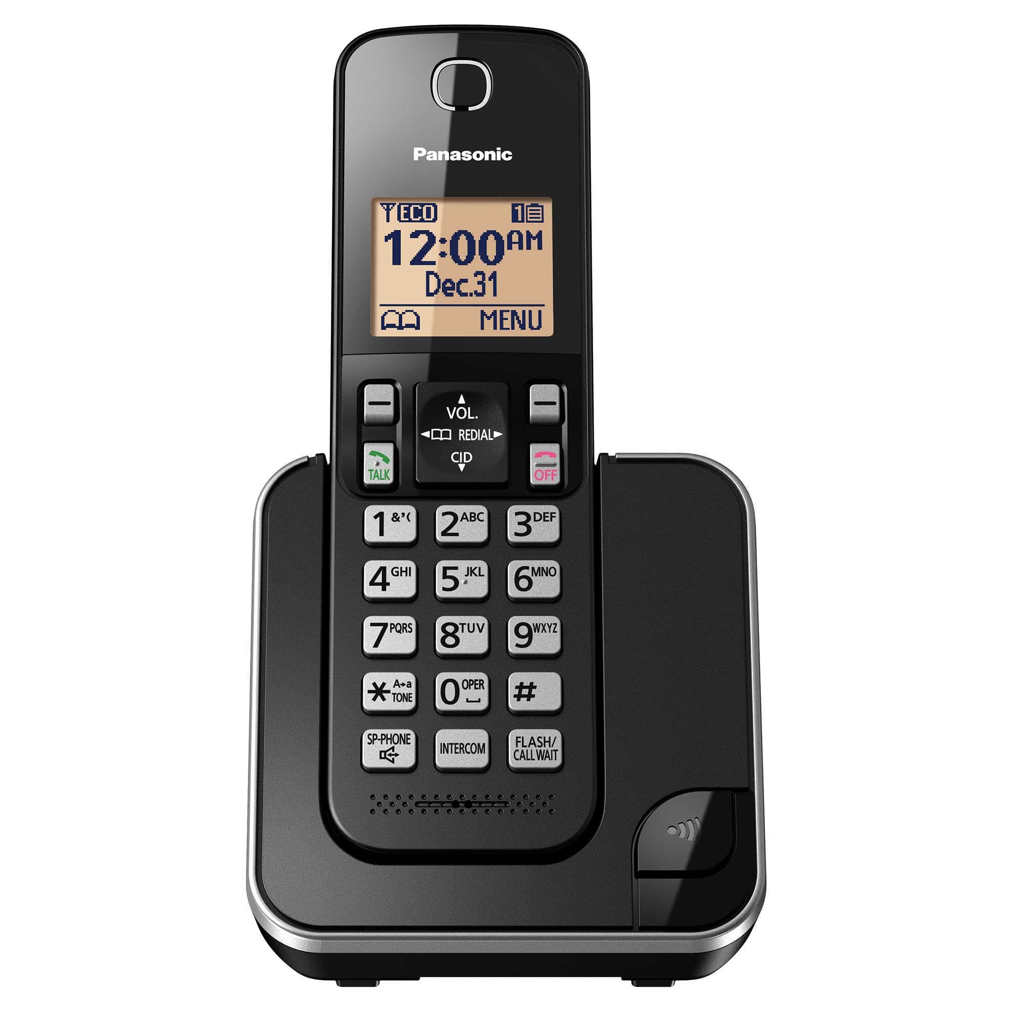Panasonic 带琥珀色背光显示屏和呼叫块的可扩展无绳电话系统