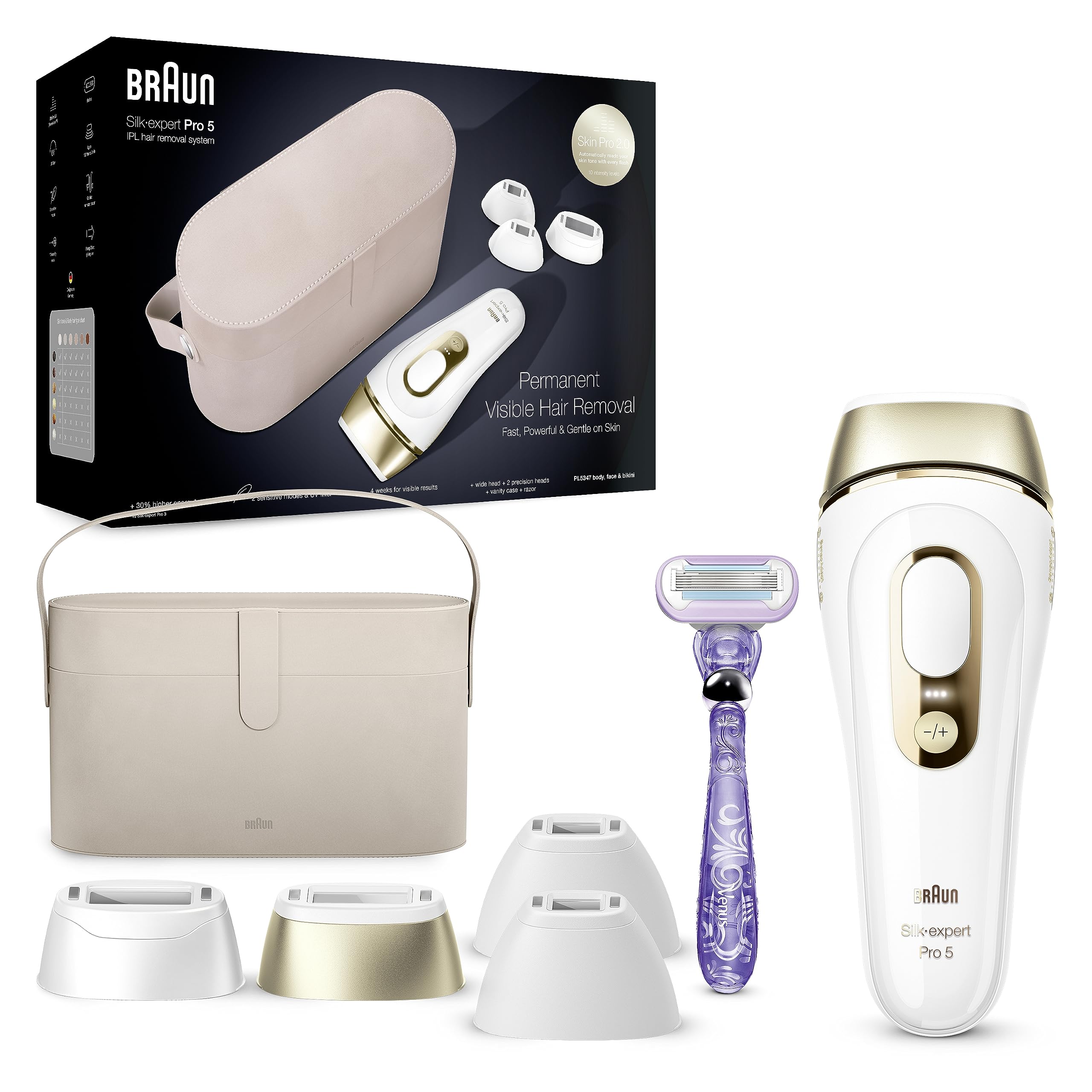 Braun IPL 女士和男士持久激光脱毛装置，全新 Silk Expert Pro 5 PL5347，适用于身体和面部，安全无痛，可替代沙龙身体和面部激光脱毛