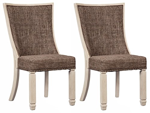 Signature Design by Ashley 特色设计-Bolanburg餐边椅-两件套-软垫-两色-仿古白色纹理