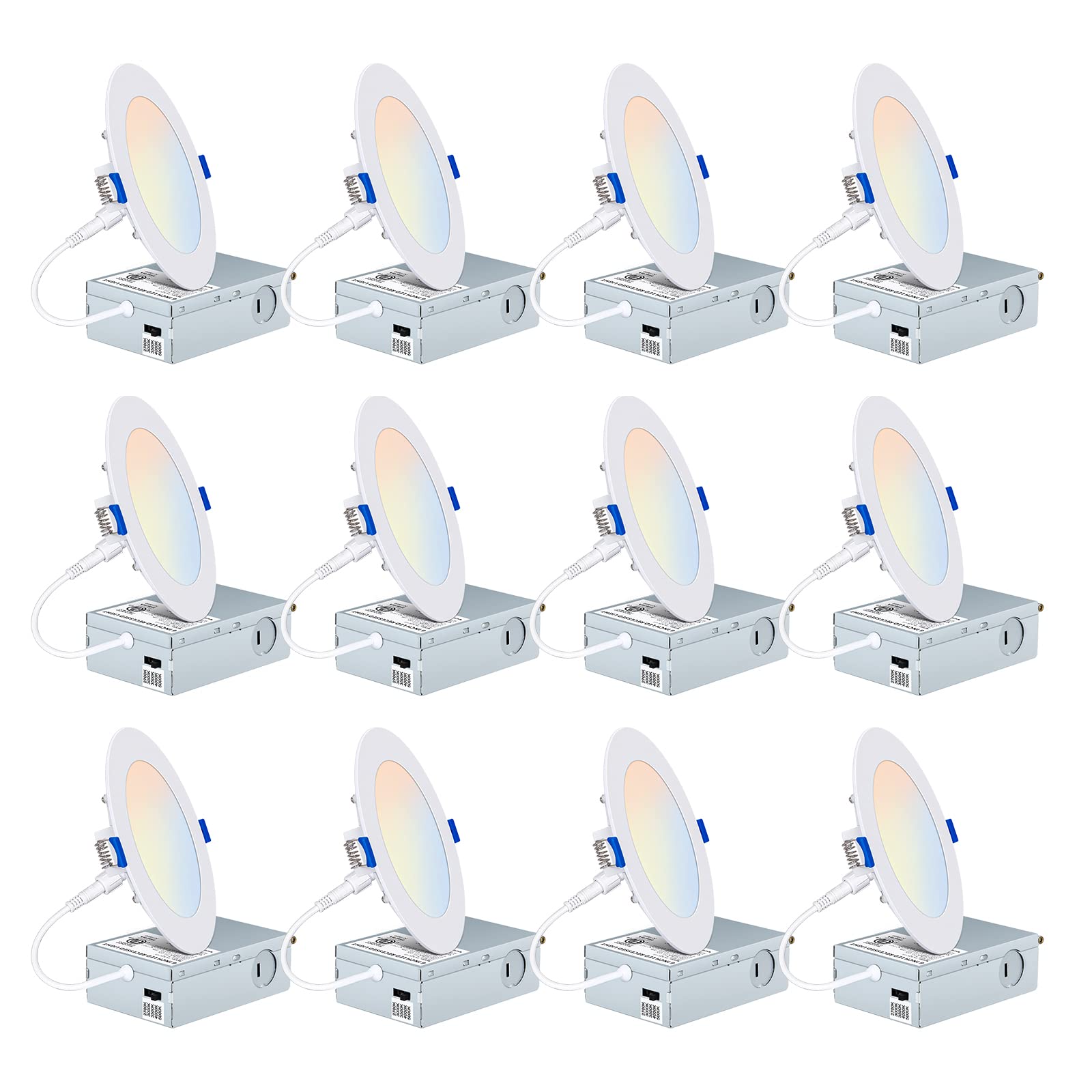 Hykolity 12 件装 6 英寸超薄 LED 嵌入式吸顶灯带接线盒