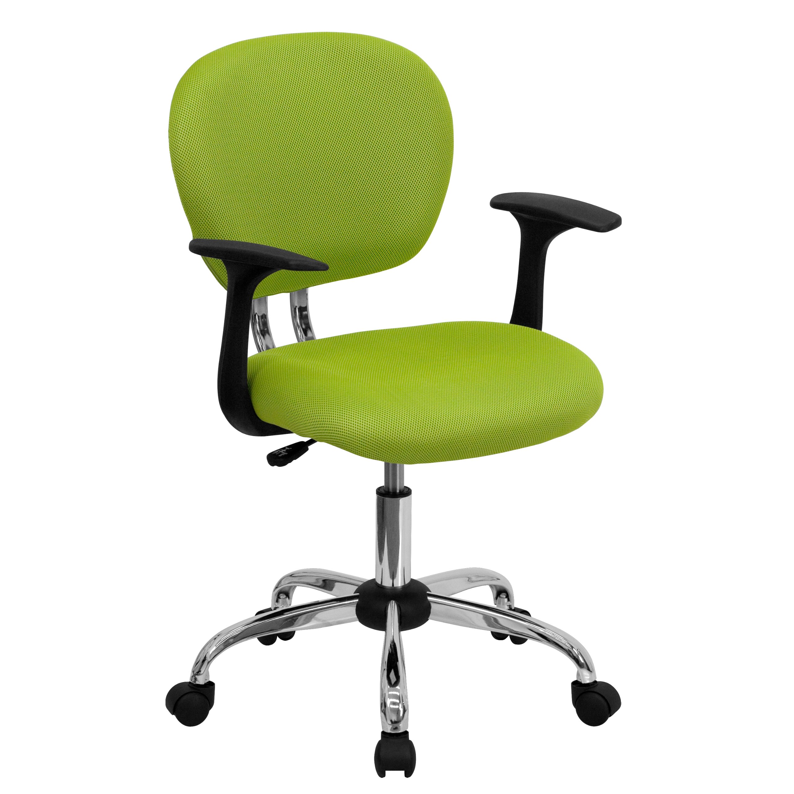 Flash Furniture 中背苹果绿网状软垫旋转办公椅，带镀铬底座和扶手...