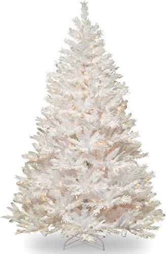 National Tree Company 公司预亮人造圣诞树 |包括预串白灯和支架 |白色带银色闪光|温彻斯...