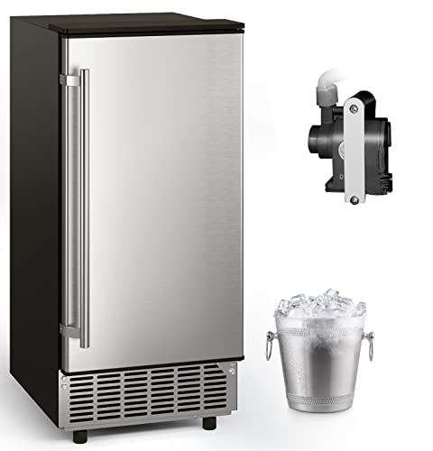 GLACER Under Counter Ice Maker, 80lbs/ 24H, Built-in Ice Machine with Drain Pump, Reversible Door, 24H Timer & Self-Cleaning, Freestanding Ice Cube Machine for Commercial and Home Use