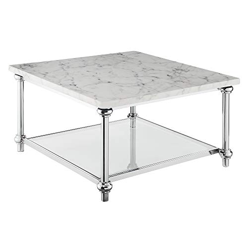 Convenience Concepts 罗马二世方形咖啡桌，人造白色大理石/镀铬...