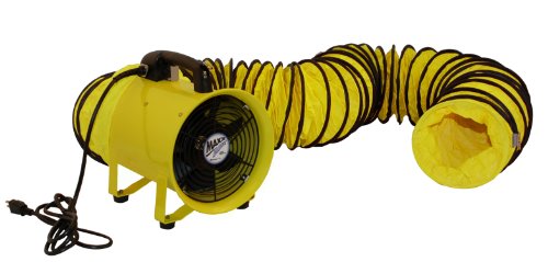 Maxx Air MaxxAir HVHF 12COMBO重型气缸风扇，带20英尺长的乙烯基软管，高速便携式公用吹风机/排气轴向软管风扇，12英寸，黄色