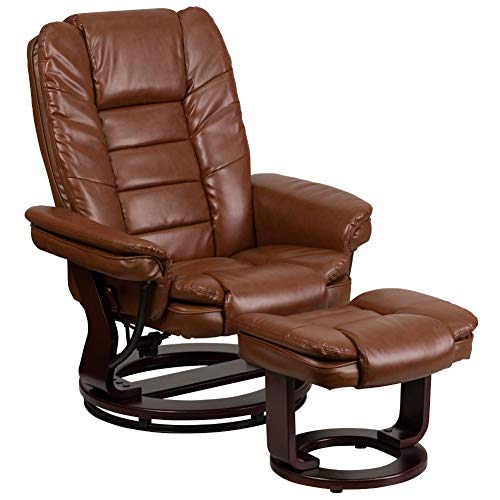 Flash Furniture 当代多位置躺椅，水平缝制，奥斯曼帝国，桃花心木底座，棕色复古皮革...