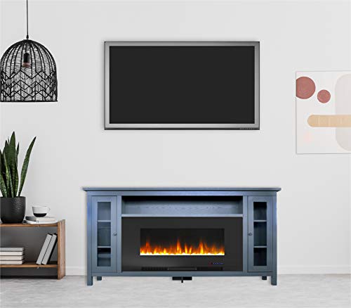 Cambridge 石板蓝 Somerset 70 电壁炉电视柜，带多色 LED 火焰、水晶摇滚显示屏和遥控器