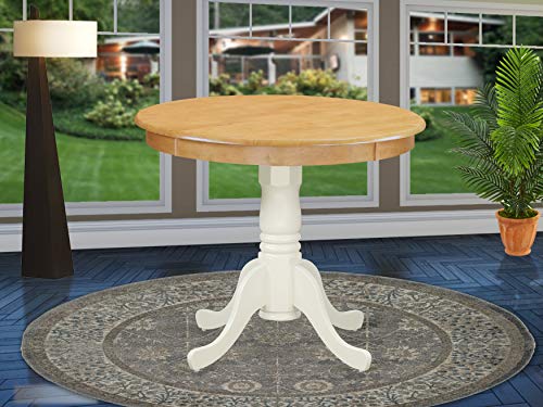 East West Furniture ANT-OLW-TP古董餐桌-橡木桌子表面和亚麻白色表面处理腿实木框架...