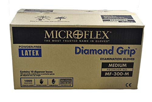 Microflex MF-300-M Diamond Grip 检查手套，PF 乳胶，纹理手指，中号，每盒 1...