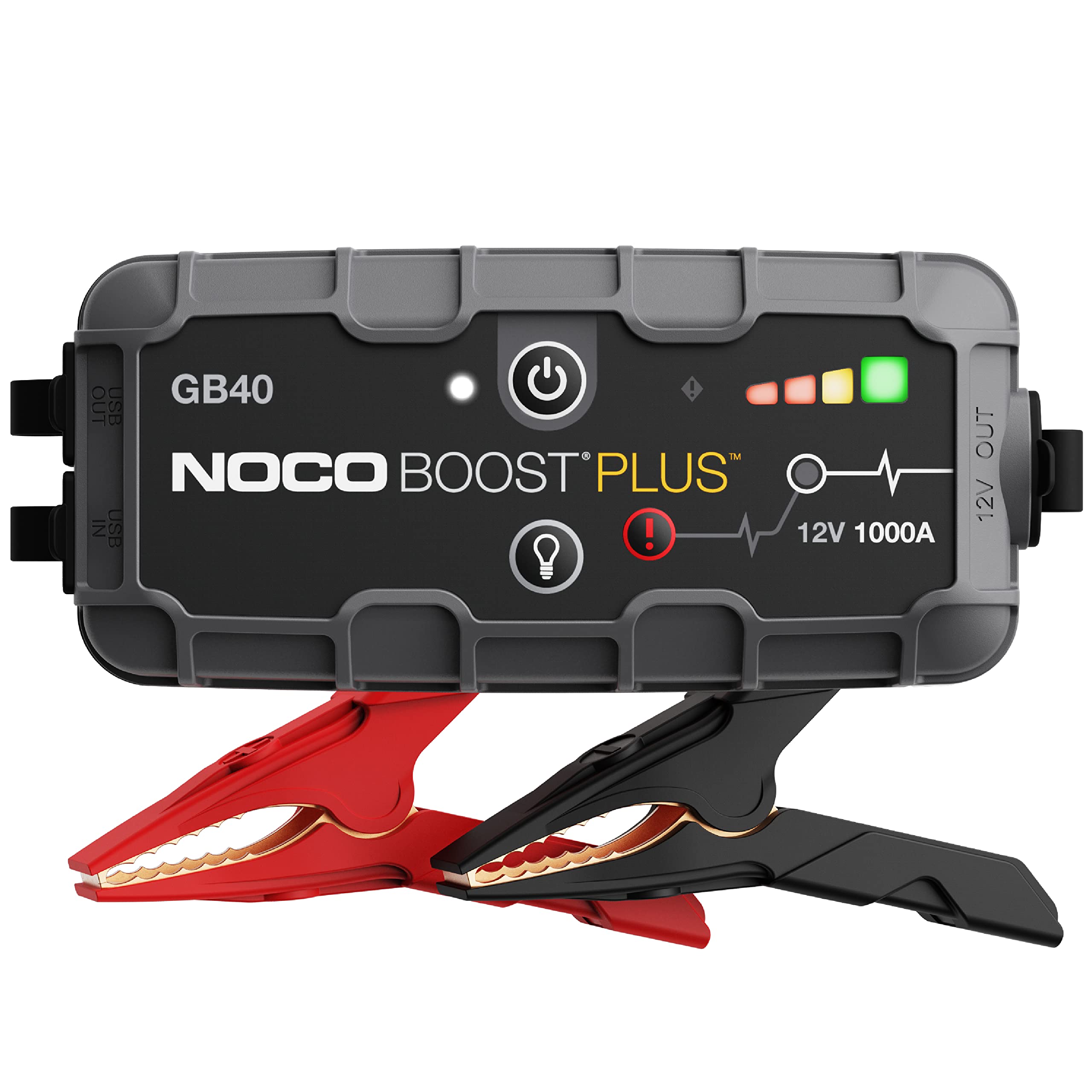 NOCO Boost Plus GB40 1000 安培 12 伏超安全锂应急启动箱、汽车电池升压器包、便携式移动电源充电器以及适用于最多 6 升汽油和 3 升柴油发动机的跨接电缆