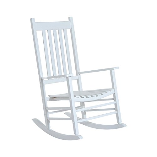 Outsunny 多功能木制室内/室外高背板条摇椅-白色