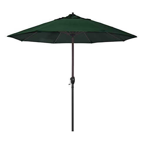 California Umbrella ATA908117-5446 9'圆形铝合金市场，曲柄升降机，自动倾斜，铜杆，Sunbrella森林绿色露台伞