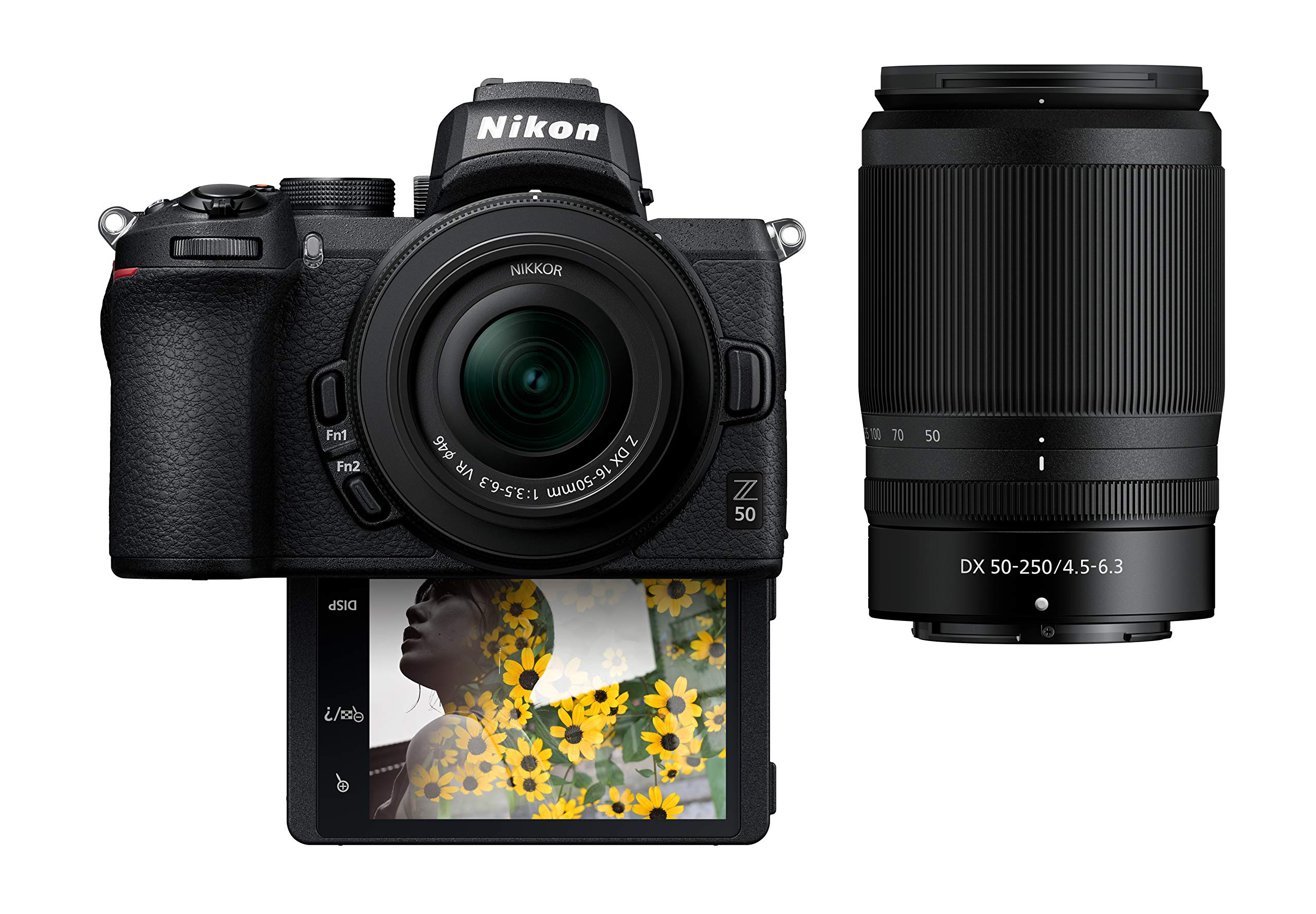 Nikon Z50 紧凑型无反光镜数码相机，带翻转式“自拍/视频博客”液晶显示屏 | 2 变焦镜头套件包括：尼...