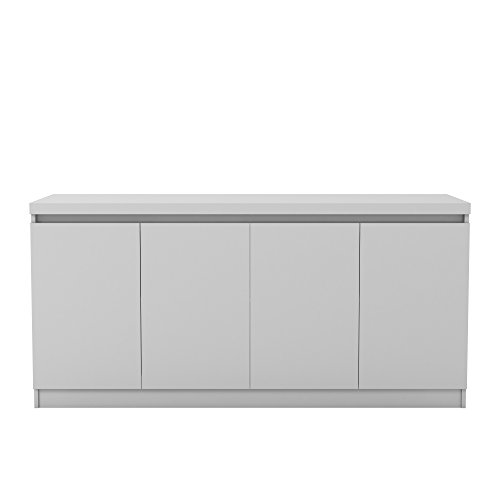 Manhattan Comfort 维也纳系列 6 层高光长自助餐柜/餐桌，带 4 门，白色光泽