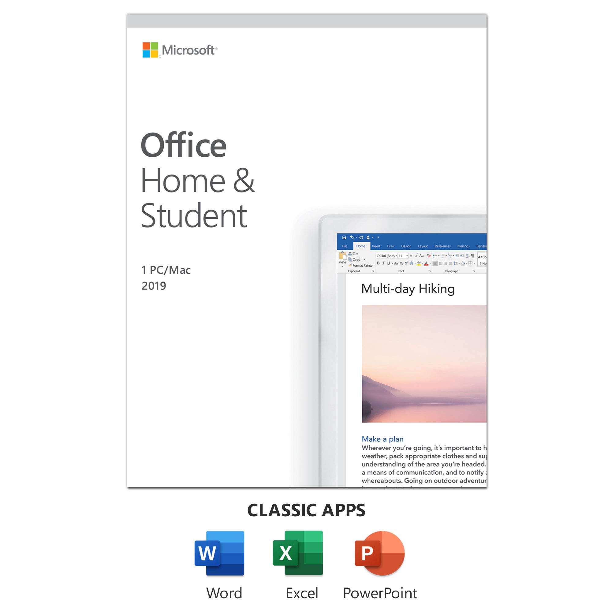 Microsoft Office 2019 家庭和学生版 - 盒装 - 1 台 PC/Mac