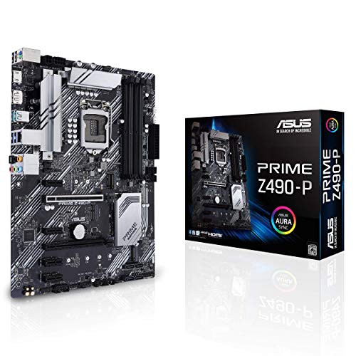 Asus Prime Z490-P LGA 1200（英特尔第 10 代）ATX 主板（双 M.2、DDR4 4600、1 Gb 以太网、USB 3.2 Gen 2 USB Type-A、Thunderbolt 3 支持、Aura Sync RGB）