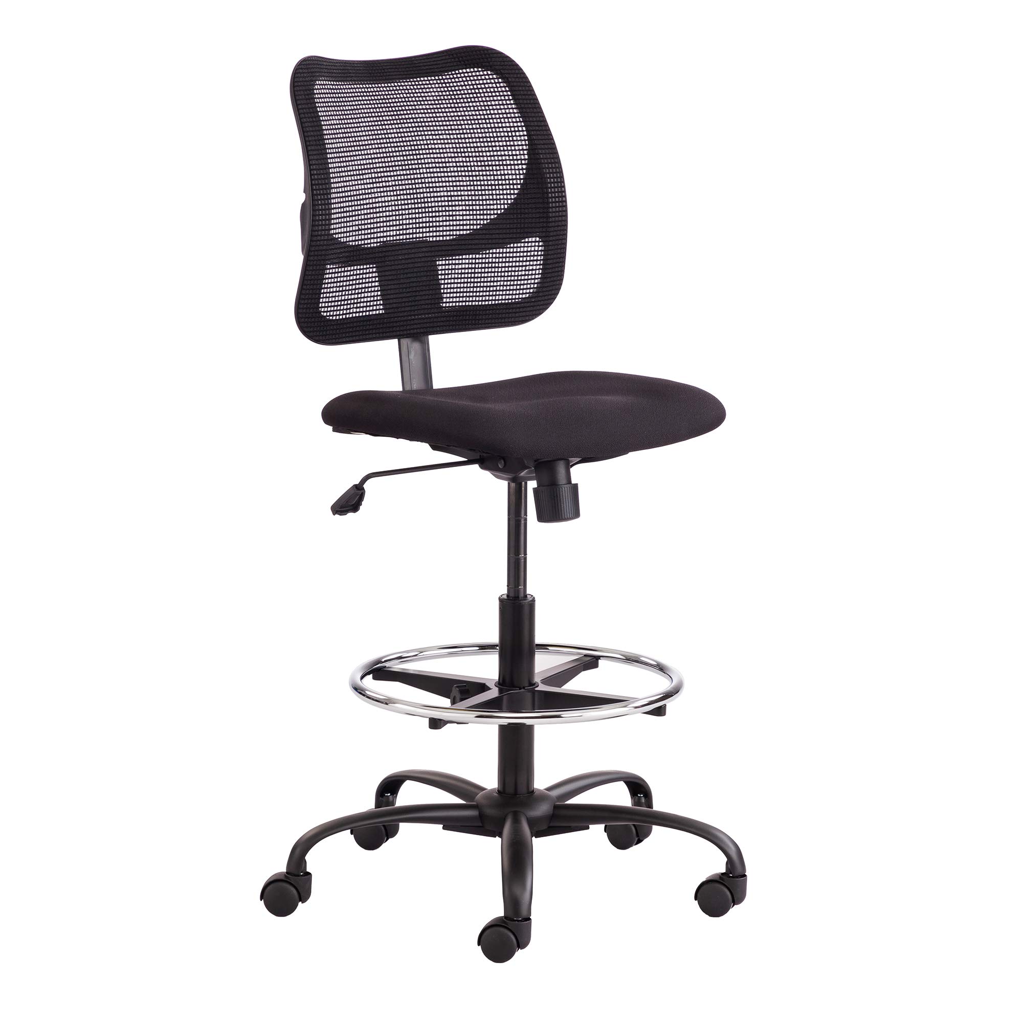 Safco 产品 Vue 网状加高椅 3395BL，符合人体工程学，透气网状靠背，黑色，中靠背