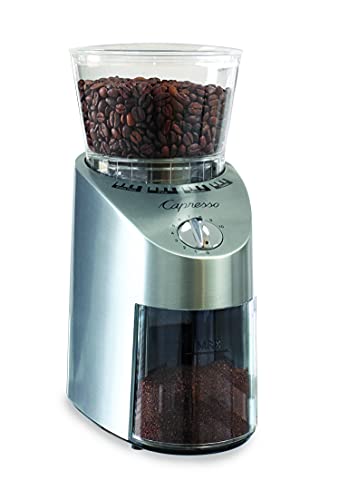 Capresso Infinity 锥形毛刺研磨机，透明咖啡豆容器，最多可容纳 8.8 盎司咖啡豆