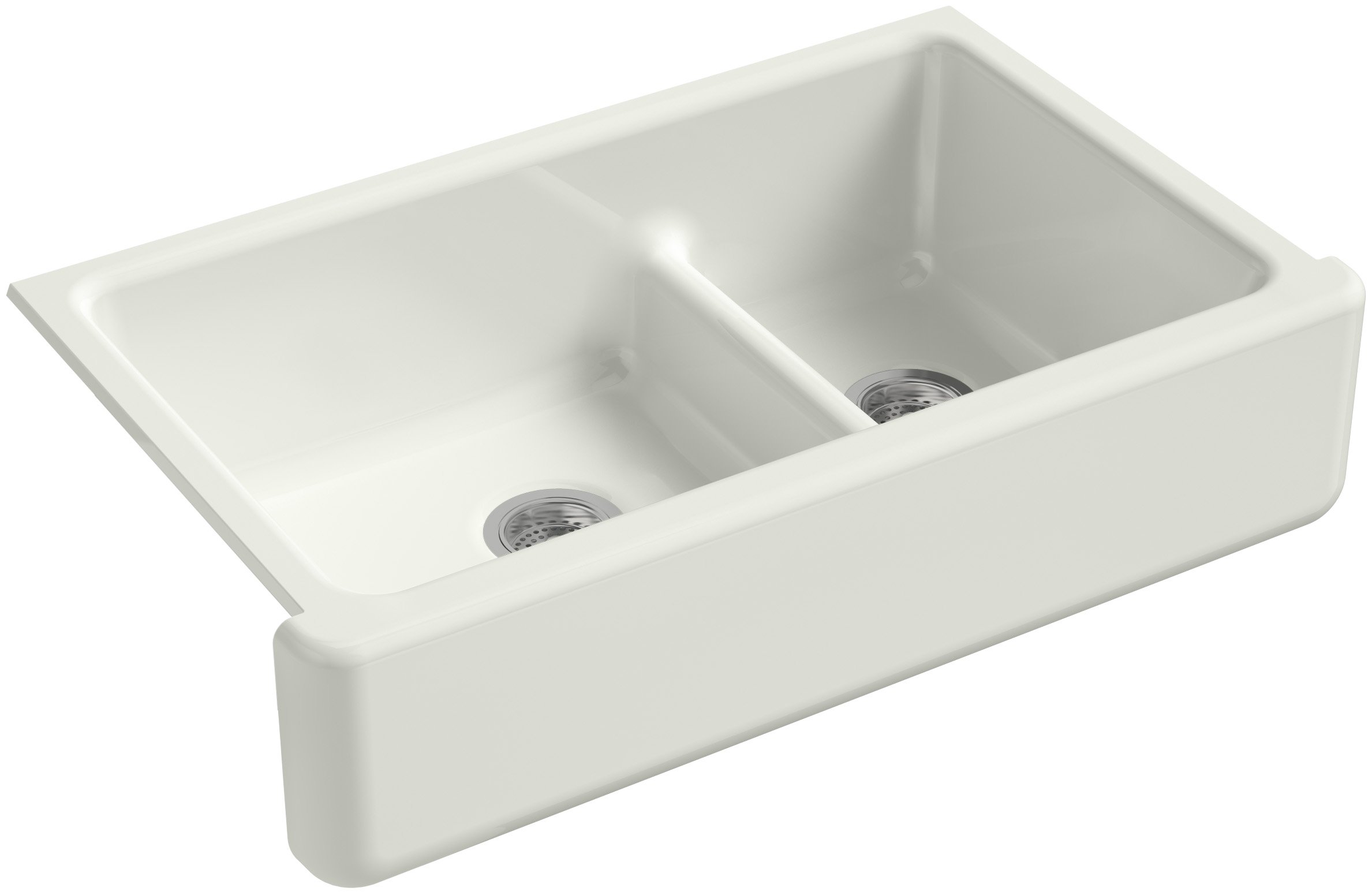 KOHLER Whitehaven Farmhouse Smart Divide Self-Trimming Undermount Apron Front Double-Bowl Kitchen Sink with Tall Apron, 35-1/2-Inch x 21-9/16-Inch, Dune (K-6427-NY)