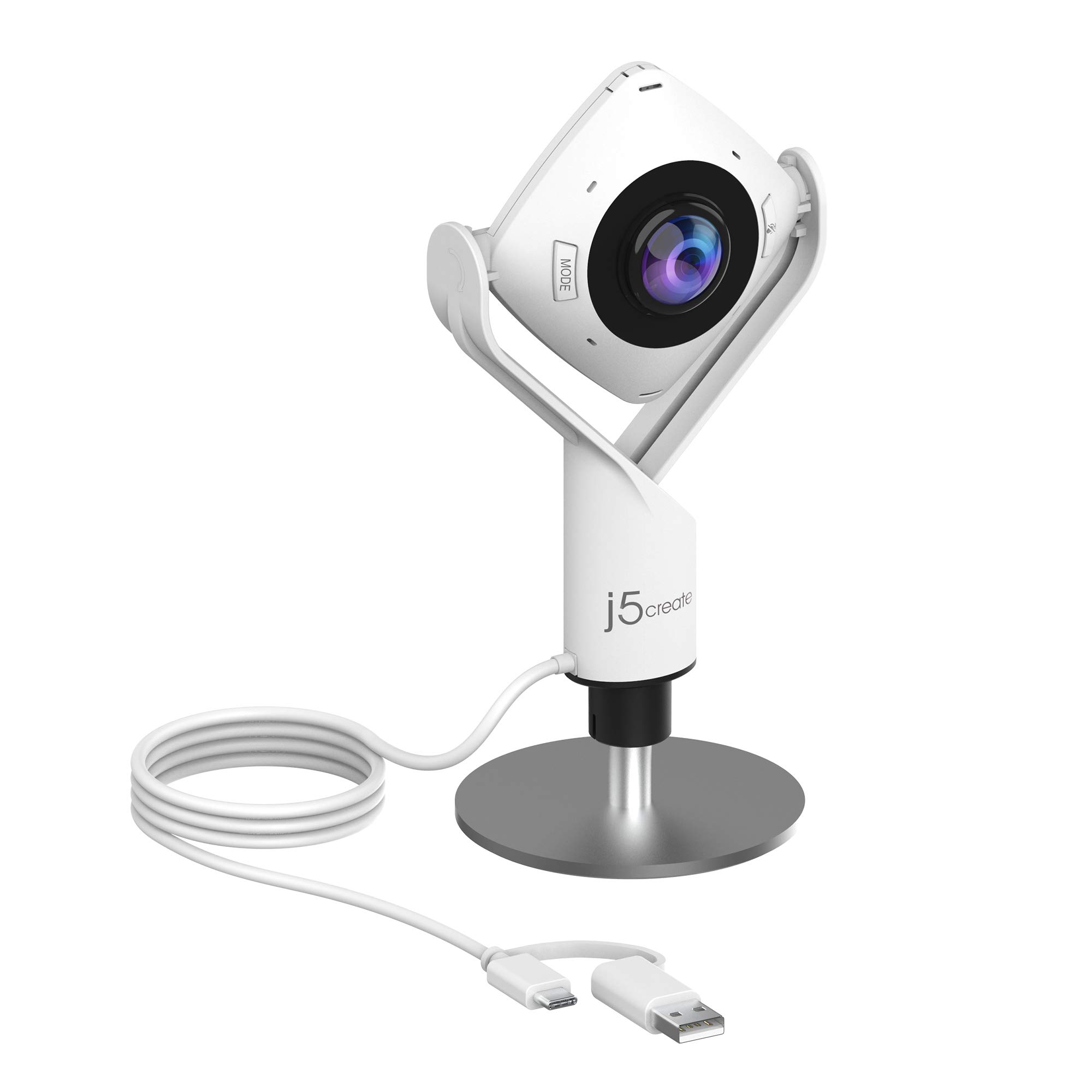 j5create 360 度全方位会议网络摄像头 - 1080P 高清视频会议摄像头，带高保真麦克风，USB-C |用于视频会议、在线课程和协作 (JVCU360)