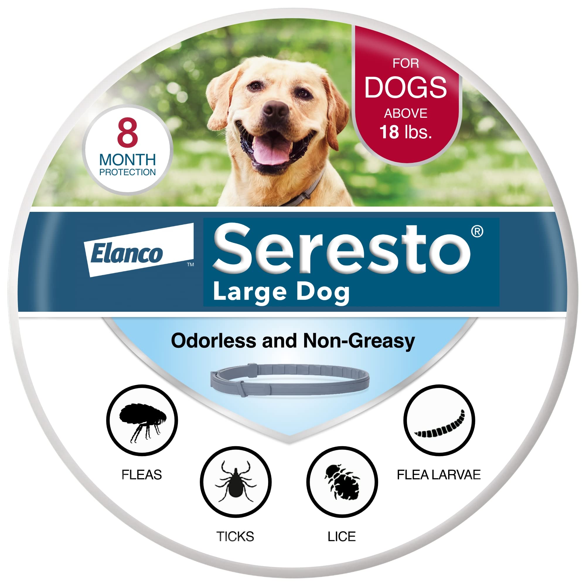 Seresto 大型犬兽医推荐的跳蚤和蜱虫治疗和预防项圈，适用于体重超过 18 磅的狗。 | 8 个月保障...