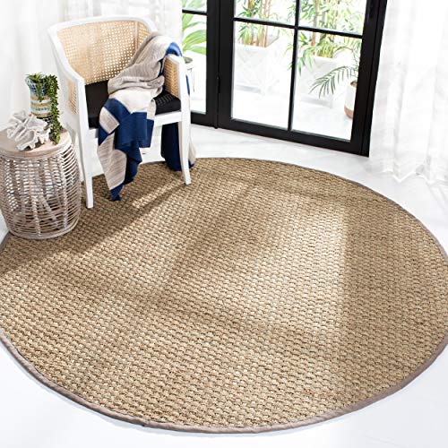 Safavieh 天然纤维系列NF114P Basketweave天然和灰色夏季海草圆形地毯（直径7英寸）