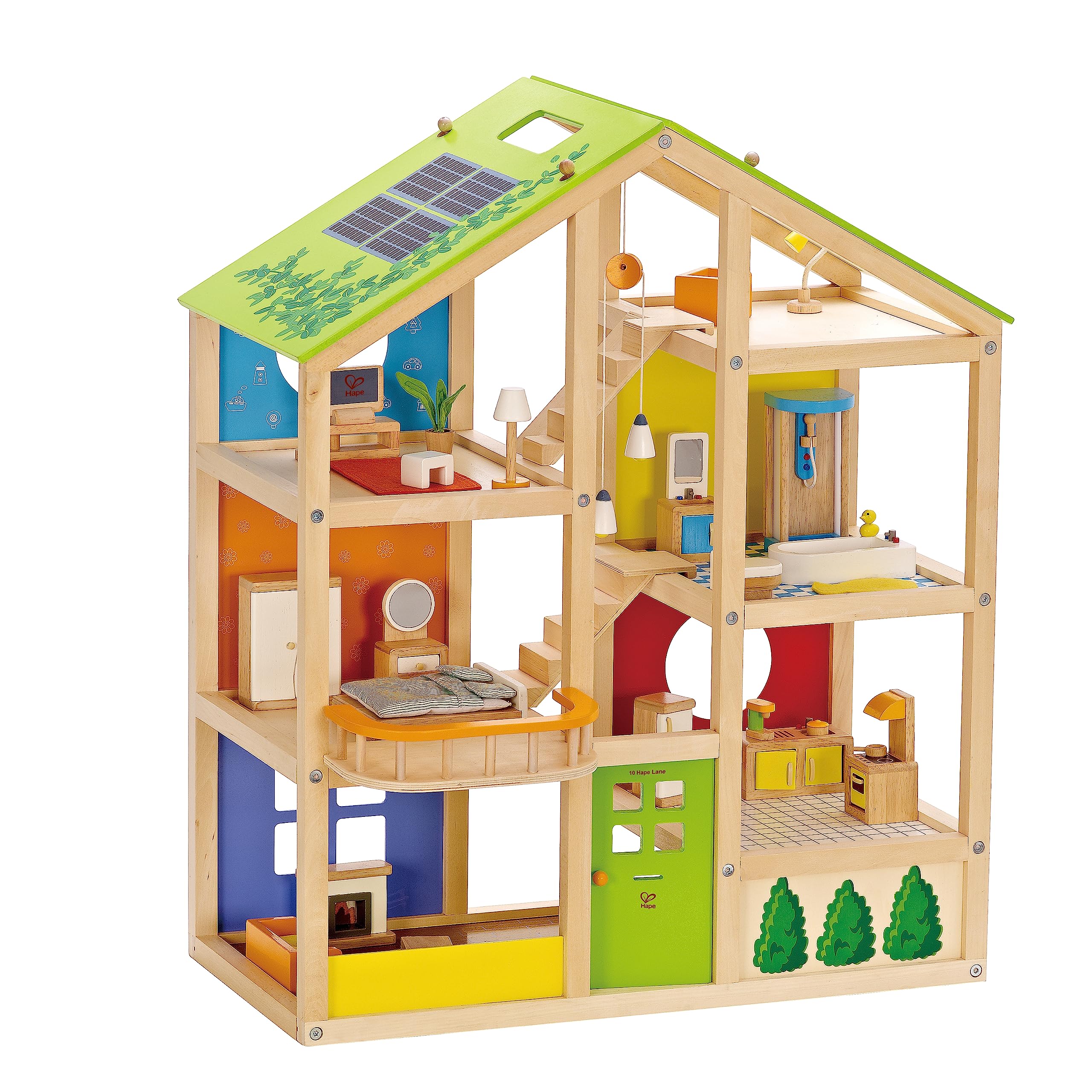 Hape 木质全季/4 季 6 层娃娃屋儿童游戏屋适合 3 岁及以上儿童，彩色