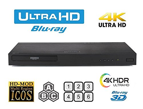 HDI LG UHD 4K 无区域蓝光光盘 DVD 播放器 - PAL NTSC 超高清 - USB - 100-240V 50/60Hz 适合全球使用 & 6 英尺多系统 4K HDMI 电缆