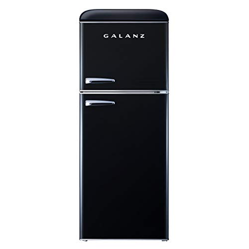 Galanz GLR46TBKER 复古紧凑型冰箱，4.6 立方英尺迷你冰箱，带双门，可调节机械恒温器，带真正的冷冻室，黑色