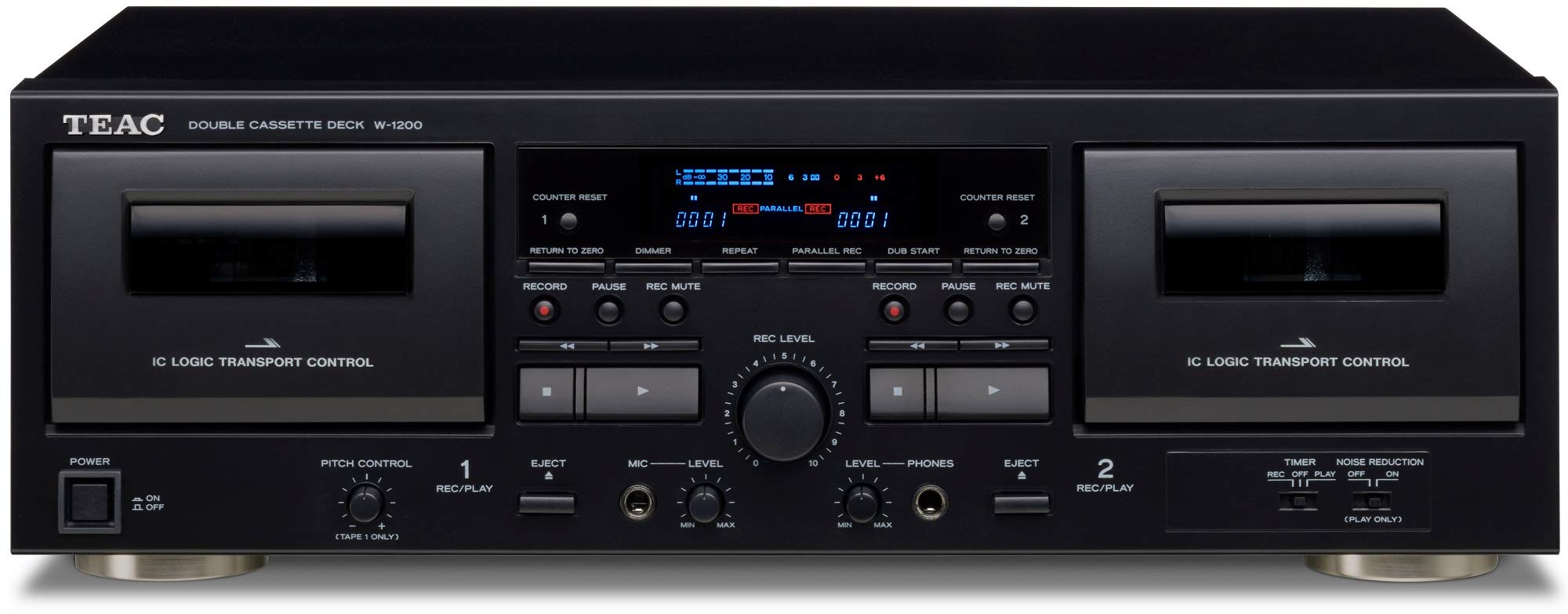 Teac W-1200 双盒式录音机，带录音机/USB/音高/卡拉 OK 麦克风输入和遥控器