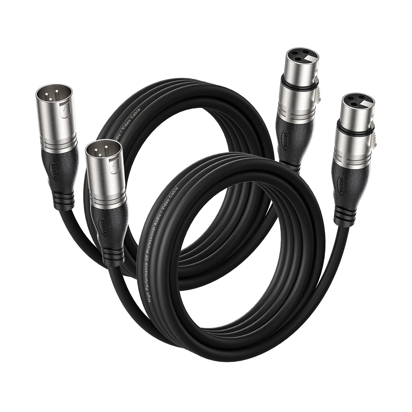 EBXYA XLR 电缆 - 高级平衡麦克风电缆，带 3 针 XLR 公对母麦克风扬声器电缆，黑色