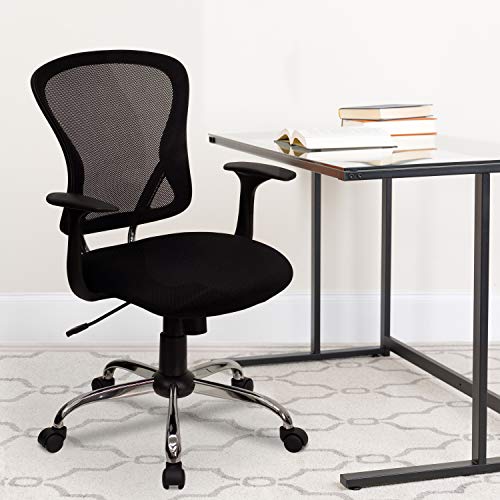Flash Furniture 中靠背酒红色网状旋转工作办公椅，带镀铬底座和扶手