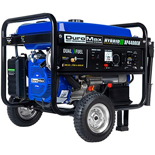 DuroMax XP4400EH双燃料电启动便携式发电机，蓝色和黑色