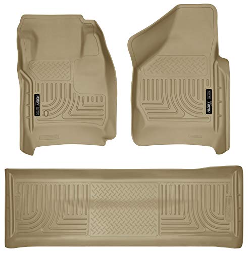 Husky Liners 耐风雨系列|前排和第二排座椅地板衬垫（脚部空间覆盖）- 棕褐色 | 98383 |适...