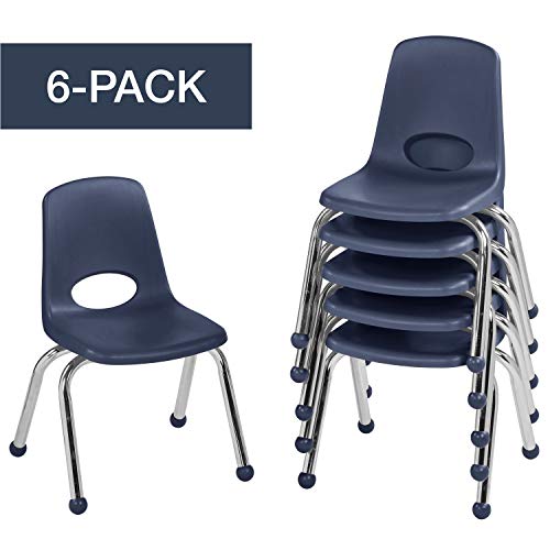 Factory Direct Partners FDP 12'' 学校叠放椅，带镀铬钢腿和滚珠滑轨的叠放学生座椅；适用于家庭学习或课堂 - 海军蓝（6 件装）