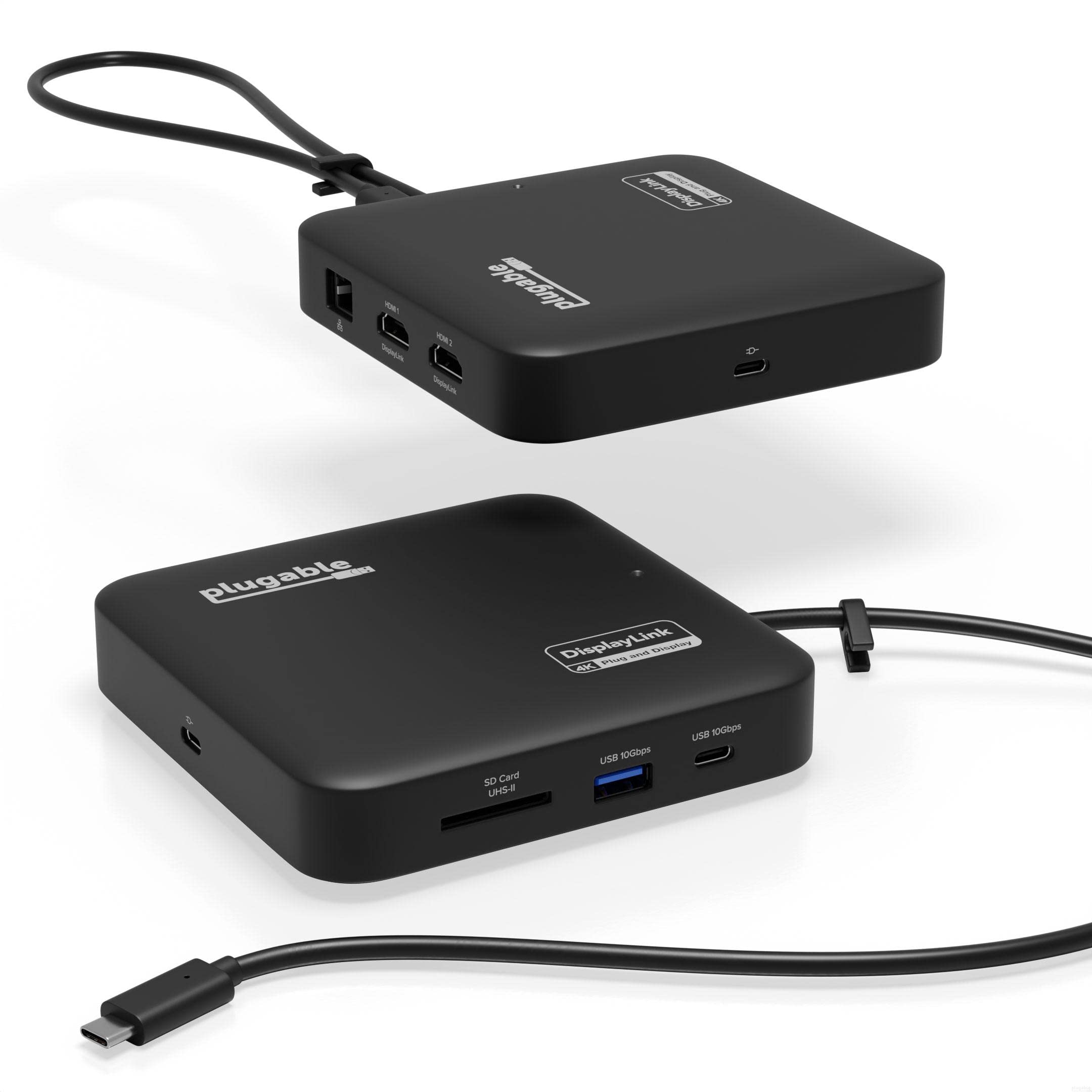 Plugable 7 合 1 USB C 扩展坞双显示器 - 双 HDMI 扩展坞兼容 Mac 和 Windo...