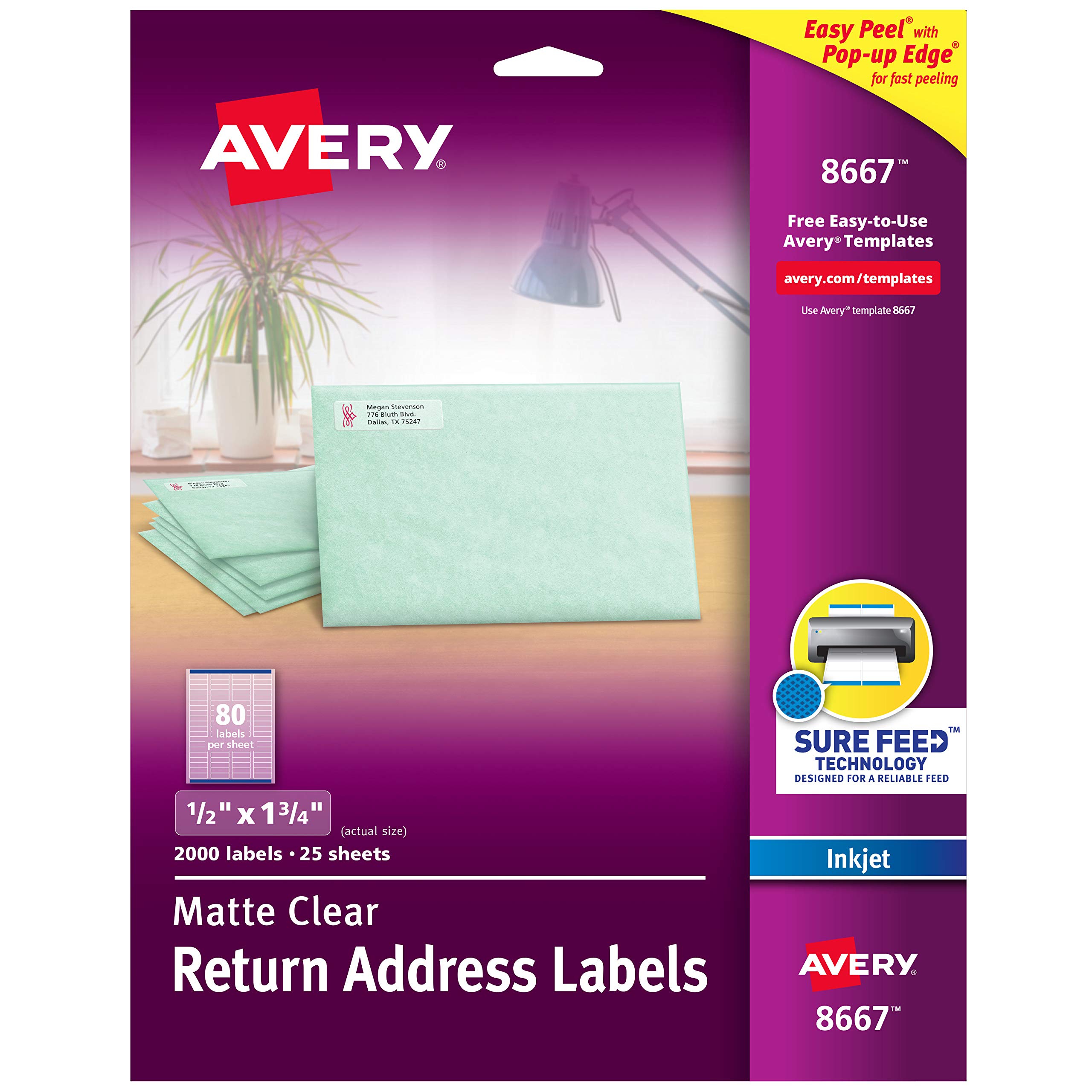 Avery 透明易剥离寄信人地址标签 1/2'' x 1-3/4''