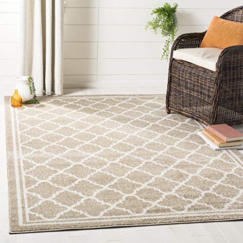 Safavieh Amherst Collection AMT422S 格子小地毯，9 英寸方形，小麦色/米色...