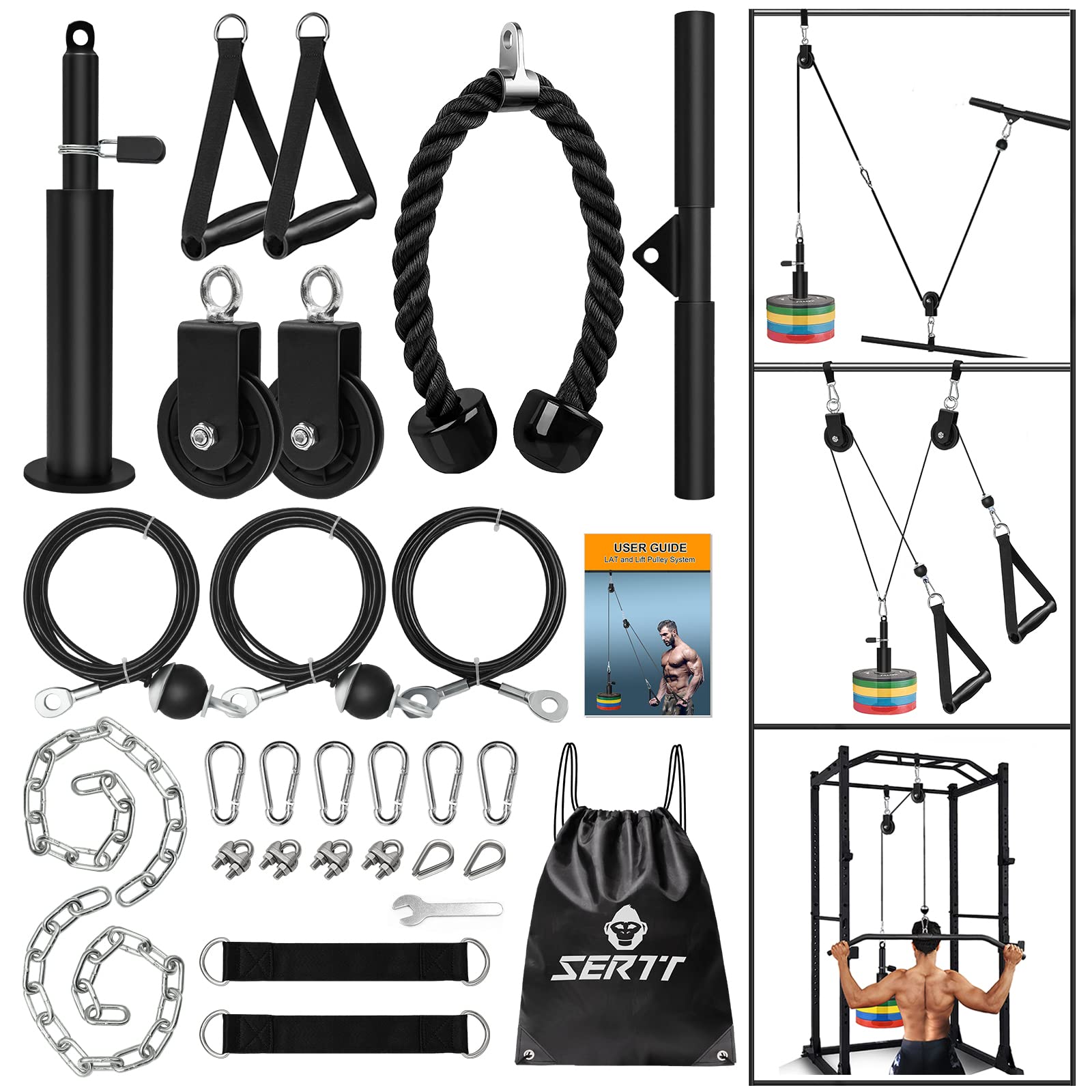 SERTT 重量滑轮系统健身房，升级版电缆滑轮附件，适用于健身房 LAT 下拉、二头肌弯举、三头肌、手臂锻炼 - 重量滑轮系统家庭健身房附加设备
